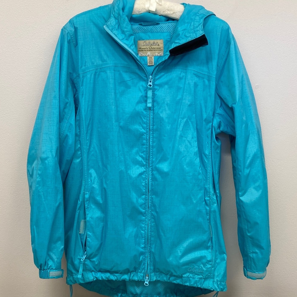 Cabela's Aqua Blue ladies packable Raincoat
